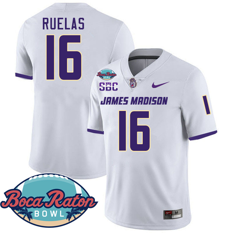 #16 Noe Ruelas James Madison Dukes 2024 Boca Raton Bowl Jersey-White